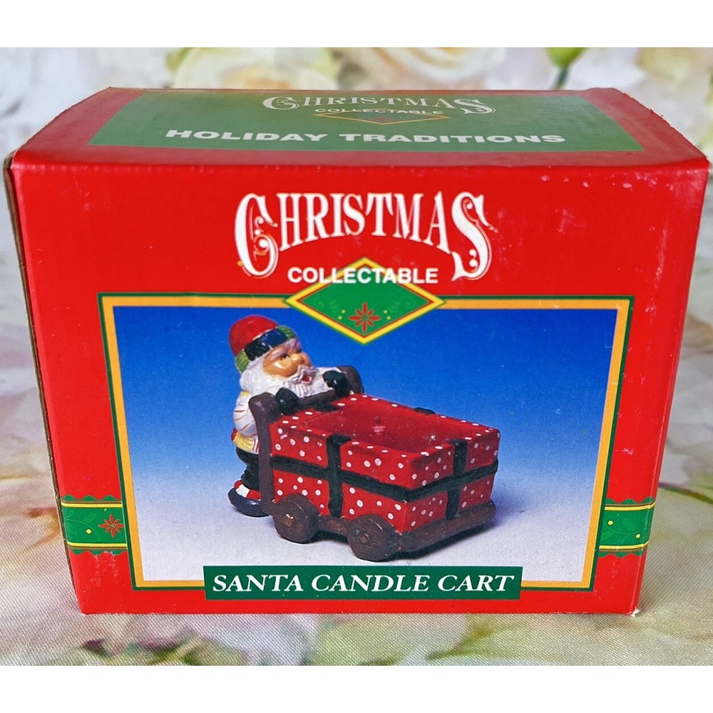Christmas SANTA CANDLE from Magic Creations Collectibles Pushing Wagon Cart 1995